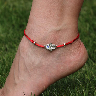 BPPCCR Classical Blue Evil Eye Fatima Hand Barefoot Anklets for Women Πολύχρωμα Χειροποίητα Σανδάλια Cheville Κόσμημα Κόσμημα Δώρο