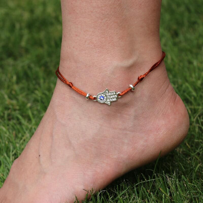 BPPCCR Classical Blue Evil Eye Fatima Hand Barefoot Anklets for Women Πολύχρωμα Χειροποίητα Σανδάλια Cheville Κόσμημα Κόσμημα Δώρο