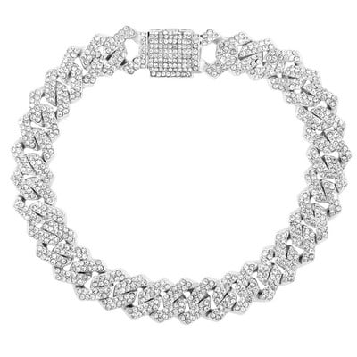 Brățară de gleznă cu lanț de gleznă cubaneză Punk Prong pentru femei Iced Out 2 rânduri cu strasuri Lant de gleznă cu legături cubaneze pentru petrecere, bijuterii pe plajă