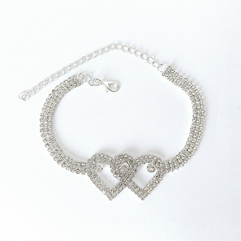 Rafinat gleznă cu zircon cu inimă dublă pentru femei Europa și America, sexy, strălucitoare, cu strasuri, încălțăminte de plajă, bijuterii de vară la modă