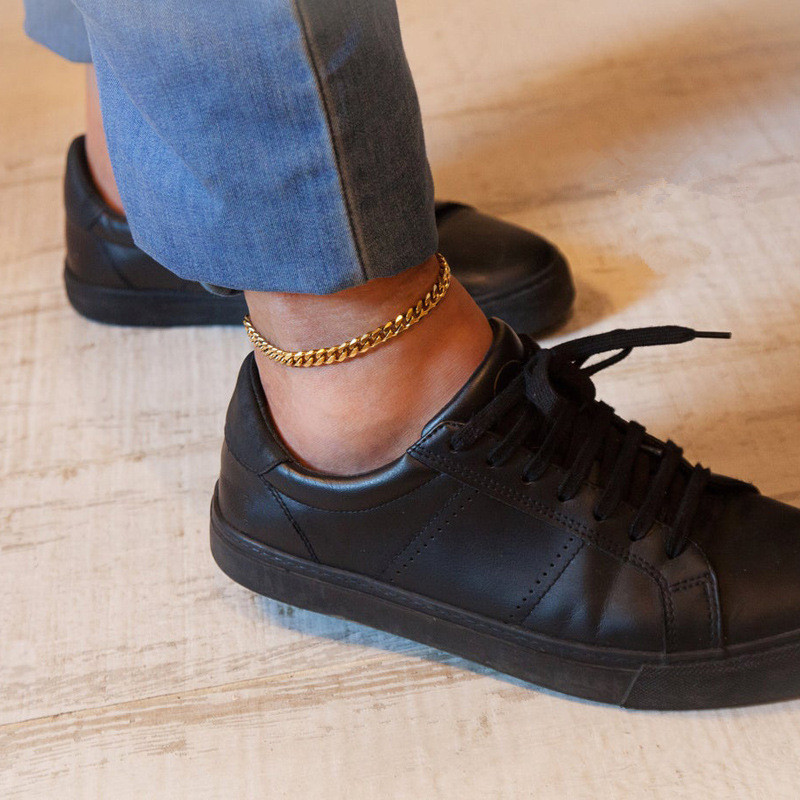 Lanț cubanez clasic, gleznă pentru femei, din oțel inoxidabil, pentru plajă de vară, de culoare aurie, brățară pentru picioare, pentru femei, cadou de bijuterii