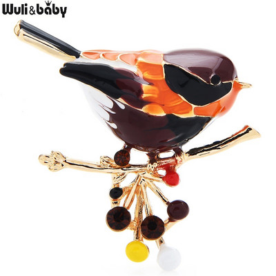 Wuli&baby Broșe pentru păsări emailate, în 4 culori, pentru femei, mănâncă minunat, pasăre de fasole roșie, pentru birou, pentru petrecere, broșă, ace, cadouri