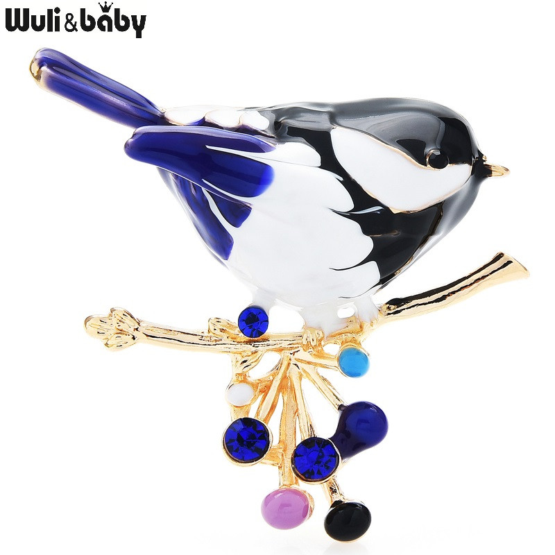 Wuli&baby Broșe pentru păsări emailate, în 4 culori, pentru femei, mănâncă minunat, pasăre de fasole roșie, pentru birou, pentru petrecere, broșă, ace, cadouri