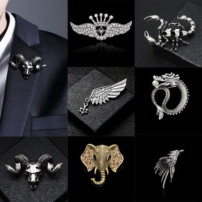 i-Remiel brit stílusú divatos retro bross tű Férfi Hawk Wing Crown Kormány Elk Owl Leaf Jelvény öltöny ing gallér Kiegészítők