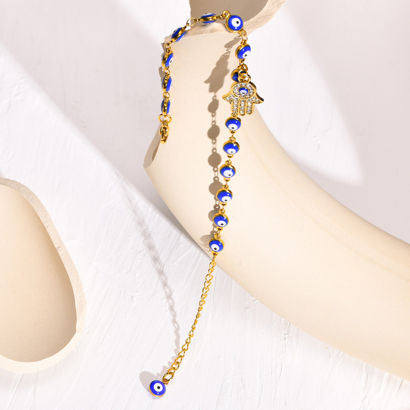 Mărgele albastre Evil Eyes Brățară cu Hamsa Hand of Fatima Ankelts Brățară pentru femei Bijuterii de protecție din oțel inoxidabil