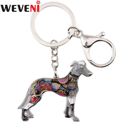 WEVENI Емайлирана сплав Galgos Greyhound Dog Ключодържател Ключодържател Чанта Чар Сладки модерни бижута за жени Мъж Ключодържател за кола Изявление