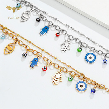 Щастливи турски гривни за зло око за жени Hamsa Hand Charms Eye Glass Balls 2 Lays Верига от неръждаема стомана Lobster Закопчалка Бижута