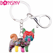 Bonsny Enamel Yorkie Yorkshire kutya kulcstartó kulcstartó 2017 új ékszerek női táska medál autós kulcstartó kulcstartó tartozékok