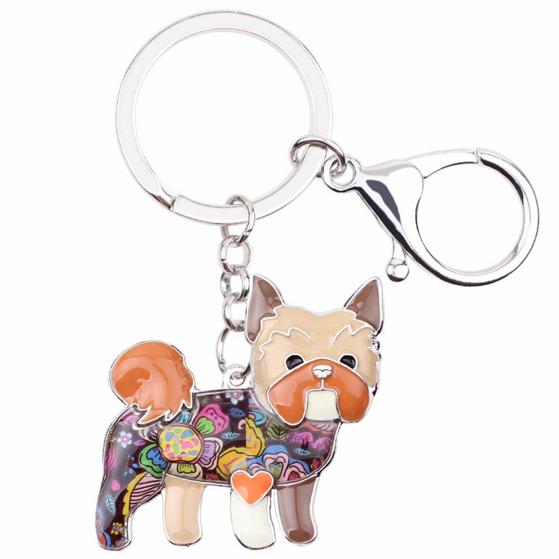 Bonsny Enamel Yorkie Yorkshire kutya kulcstartó kulcstartó 2017 új ékszerek női táska medál autós kulcstartó kulcstartó tartozékok