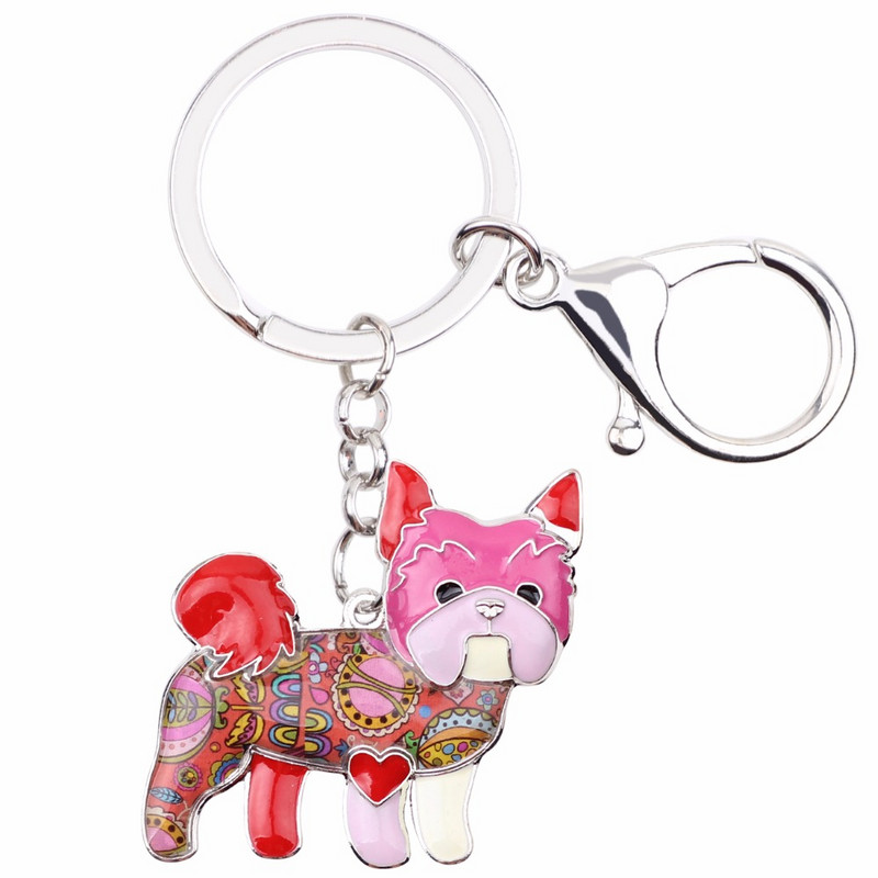 Bonsny Enamel Yorkie Yorkshire kutya kulcstartó kulcstartó 2017 új ékszerek női táska medál autós kulcstartó kulcstartó tartozékok