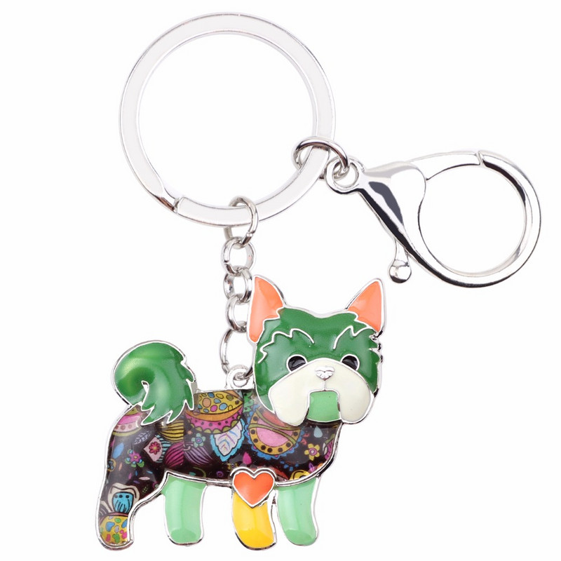Bonsny Enamel Yorkie Yorkshire kutya kulcstartó kulcstartó 2017 új ékszerek női táska medál autós kulcstartó kulcstartó tartozékok