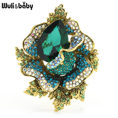 Wuli&baby Broșe mari cu flori cu stras pentru femei, unisex, 3 culori, nunți, pentru petrecere, ace, cadouri