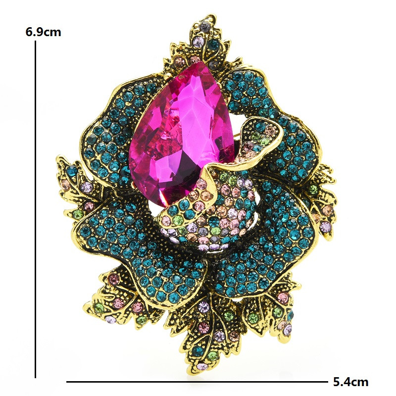 Wuli&baby Broșe mari cu flori cu stras pentru femei, unisex, 3 culori, nunți, pentru petrecere, ace, cadouri