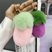 Drăguț din blană de iepure rex real, breloc cu pandantiv poștă de mână, farmec ornamente pentru femei, jucării de pluș, vinete, breloc pentru mașină, bibelouri pufoase