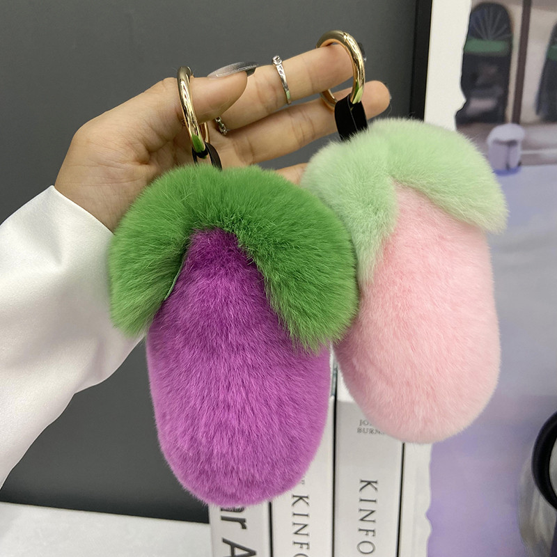 Drăguț din blană de iepure rex real, breloc cu pandantiv poștă de mână, farmec ornamente pentru femei, jucării de pluș, vinete, breloc pentru mașină, bibelouri pufoase