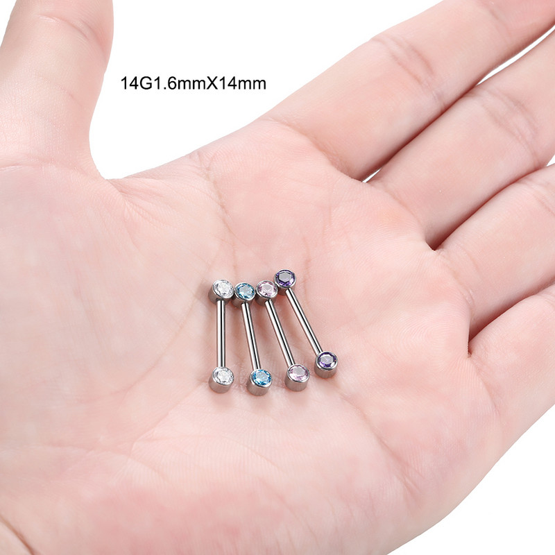 1 buc titan filet intern opal mamelon bar 14G piercing limba CZ bezel-set mamelon barbell mamilo piercing femei bijuterii
