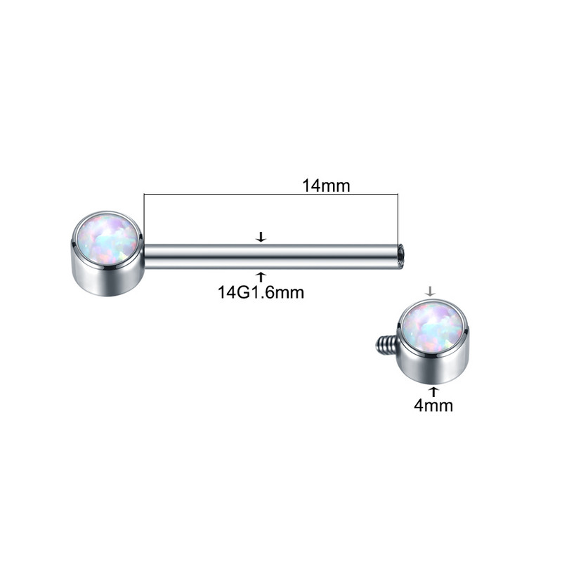 1 buc titan filet intern opal mamelon bar 14G piercing limba CZ bezel-set mamelon barbell mamilo piercing femei bijuterii