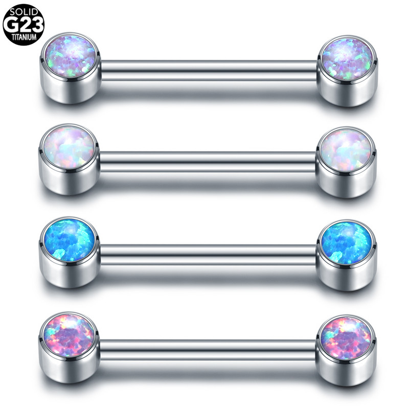 1 buc titan filet intern opal mamelon bar 14G piercing limba CZ bezel-set mamelon barbell mamilo piercing femei bijuterii