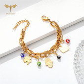 Brățări norocoase pentru femei de modă Trifoi Inimă Hamsa Brelocuri de mână Bile de sticlă pentru ochi rău 3 lacuri Bijuterii din oțel inoxidabil