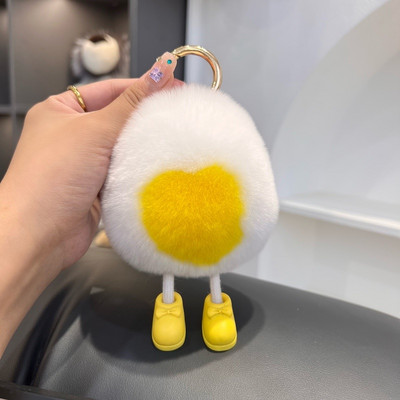 Lanț de chei pentru mașină, păr de iepure adevărat, pungă de ou fiert cadou pandantiv, 2022, brelocuri noi, accesorii, suport pentru chei de pluș, cadou drăguț de zi de naștere