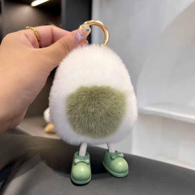 Lanț de chei pentru mașină, păr de iepure adevărat, pungă de ou fiert cadou pandantiv, 2022, brelocuri noi, accesorii, suport pentru chei de pluș, cadou drăguț de zi de naștere