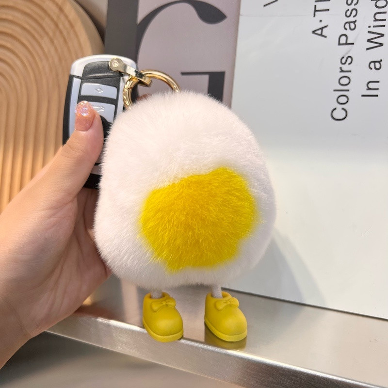 Lanț de chei pentru mașină, păr de iepure adevărat, pungă de ou fiert cadou pandantiv, 2022, brelocuri noi, accesorii, suport pentru chei de pluș, cadou drăguț de zi de naștere