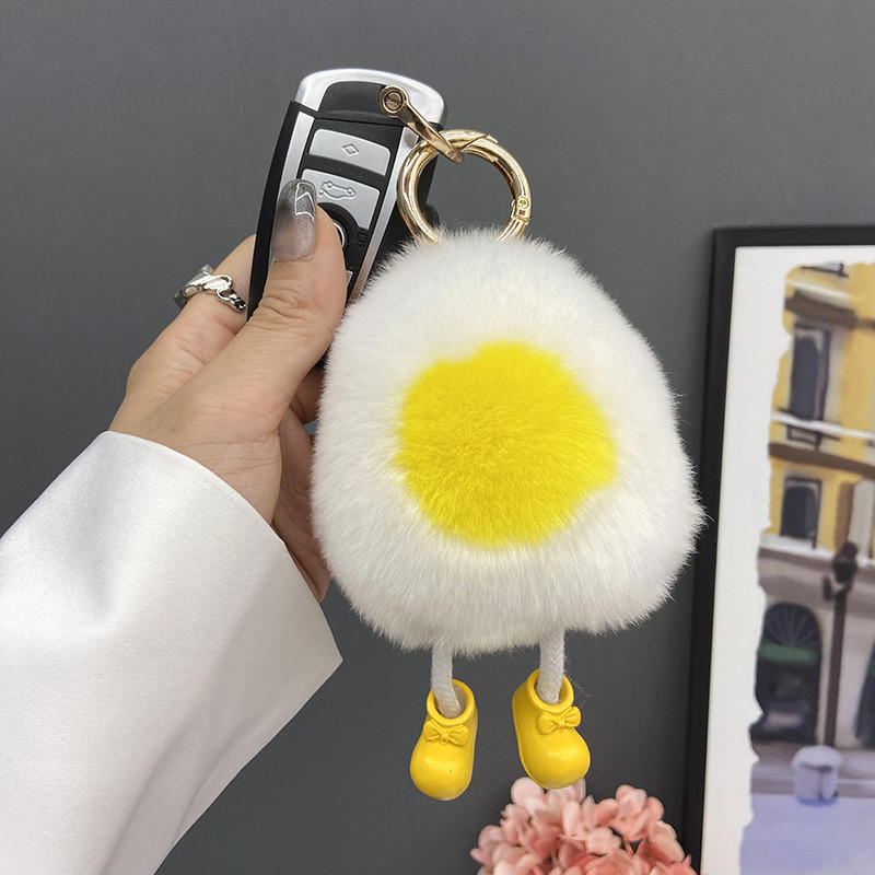 Lanț de chei pentru mașină, păr de iepure adevărat, pungă de ou fiert cadou pandantiv, 2022, brelocuri noi, accesorii, suport pentru chei de pluș, cadou drăguț de zi de naștere
