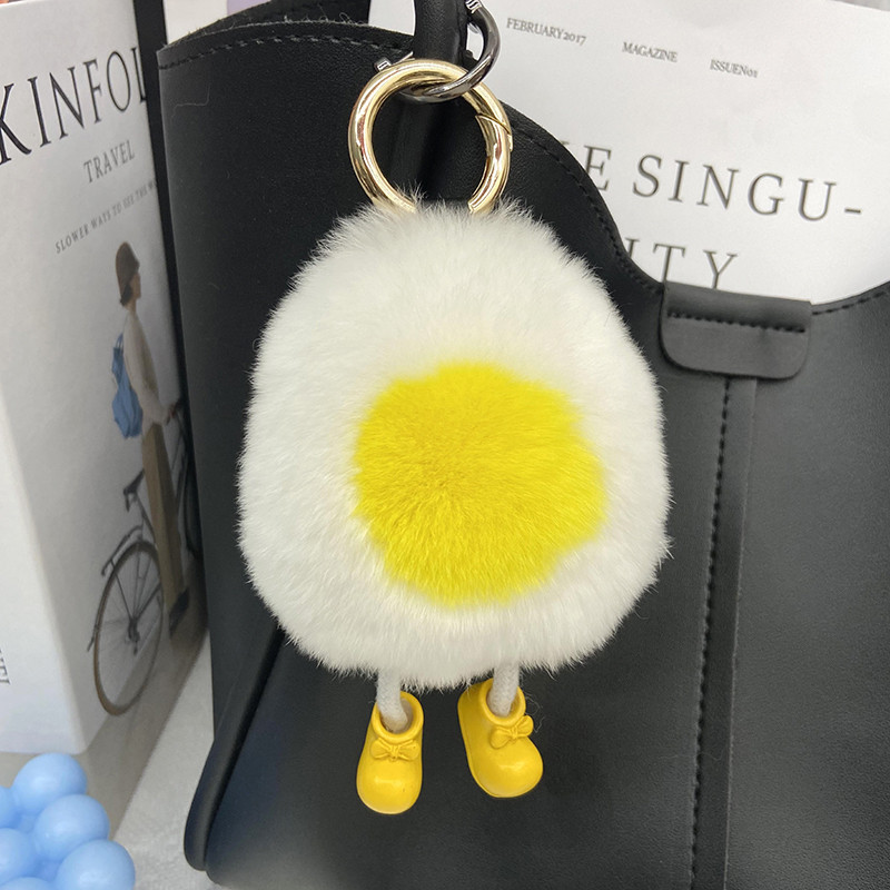 Lanț de chei pentru mașină, păr de iepure adevărat, pungă de ou fiert cadou pandantiv, 2022, brelocuri noi, accesorii, suport pentru chei de pluș, cadou drăguț de zi de naștere