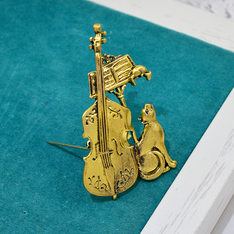 CINDY XIANG Broșe de metal pentru vioară pentru chitară pentru femei și bărbați 2 culori vintage punk drăguț animal broșă ace bijuterii cadou de Crăciun