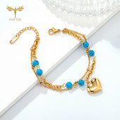 Ženske narukvice s privjescima 2 sloja pozlaćeni lančići od nehrđajućeg čelika s tirkiznim prirodnim biserom 3D ljubavni nakit Pokloni