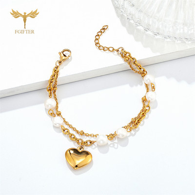 Ženske narukvice s privjescima 2 sloja pozlaćeni lančići od nehrđajućeg čelika s tirkiznim prirodnim biserom 3D ljubavni nakit Pokloni