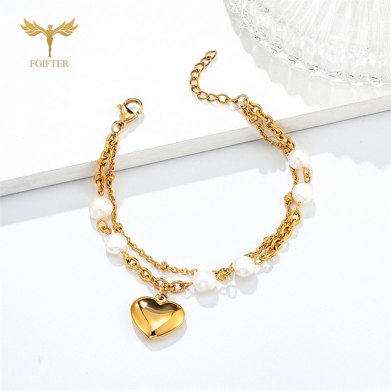 Ženske narukvice s privjescima 2 sloja pozlaćeni lančići od nehrđajućeg čelika s tirkiznim prirodnim biserom 3D ljubavni nakit Pokloni