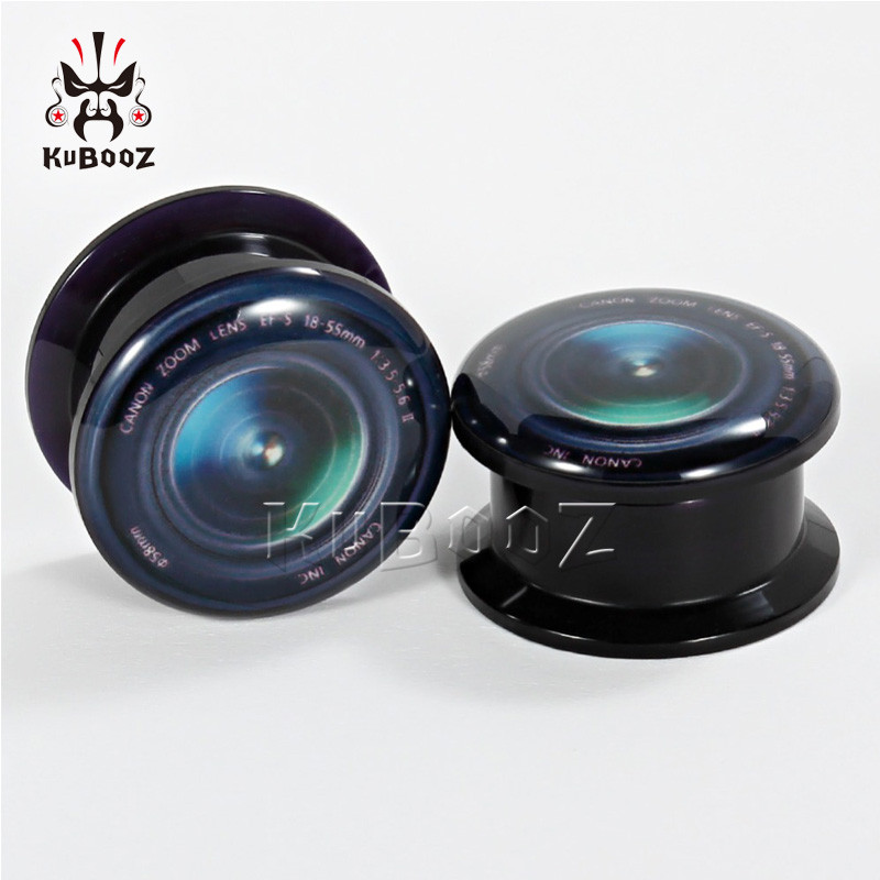 KUBOOZ Fashion Maner Camera Cheie Acrilic Suruburi pentru urechi Manometre Expansoare dopuri pentru urechi Tuneluri Bijuterii pentru corp Piercing Cercei Cadou 2BUC