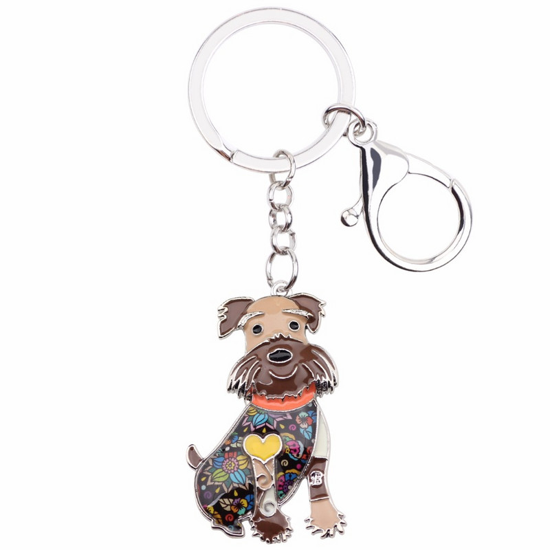 Bonsny Animal Zománc Schnauzer Kutya Kulcstartók Női Kulcstartók Ajándék Lányoknak Kézitáska Bűbájok Kulcstartók Autós Kulcs Bábuk Ékszerek