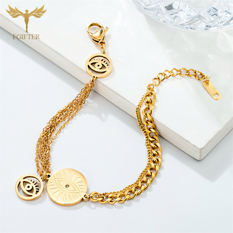 Turkija Madingi papuošalai Blogų akių apyrankės Daugiasluoksnės auksinės nerūdijančio plieno grandinėlės Kubos saitas Moterų Vyriški Lucky Amulet Priedai