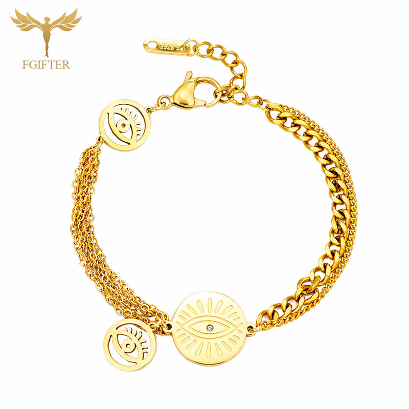 Turkija Madingi papuošalai Blogų akių apyrankės Daugiasluoksnės auksinės nerūdijančio plieno grandinėlės Kubos saitas Moterų Vyriški Lucky Amulet Priedai