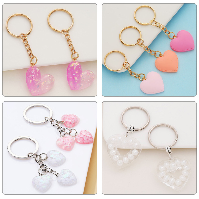 2 buc/3 buc lanț de chei în formă de inimă de culoare bomboană, rame foto transparente în formă de inimă, breloc pentru femei, cadou de Ziua Îndrăgostiților