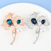 Broșe cu frunze de ginkgo cu plante pentru femei, broșă cu perle, accesorii clasice de bijuterii pentru petrecere.