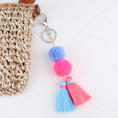 Breloc cu ciucuri cu pompon colorat, lucrat manual, breloc boem pentru femei, accesorii pentru geantă Boho, suport cheie, cadouri, bijuterii