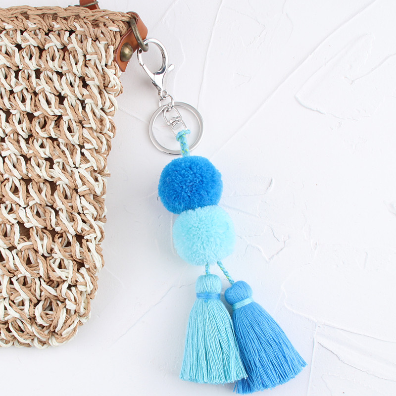 Breloc cu ciucuri cu pompon colorat, lucrat manual, breloc boem pentru femei, accesorii pentru geantă Boho, suport cheie, cadouri, bijuterii