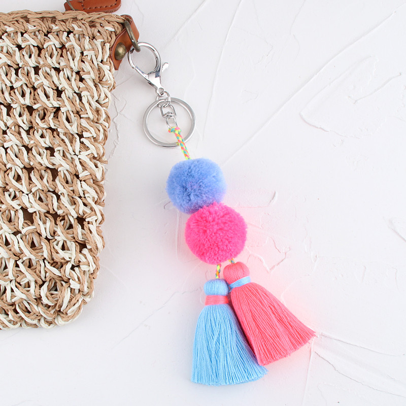 Breloc cu ciucuri cu pompon colorat, lucrat manual, breloc boem pentru femei, accesorii pentru geantă Boho, suport cheie, cadouri, bijuterii