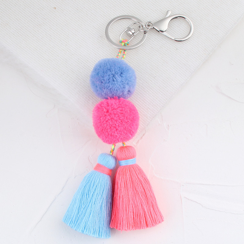 Breloc cu ciucuri cu pompon colorat, lucrat manual, breloc boem pentru femei, accesorii pentru geantă Boho, suport cheie, cadouri, bijuterii