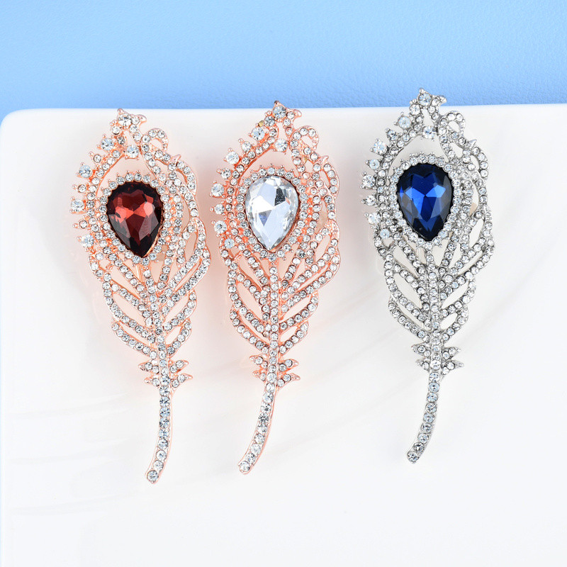 Broșe cu pene cu stras pentru femei, 3 culori, clasice, frunze, flori, broșă de birou, ace, cadouri