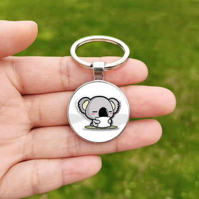 Breloc drăguț Koala pentru bărbați, femei, animale, foto personalizate, cabuș din sticlă, pandantiv, suport pentru chei, cadou pentru copii