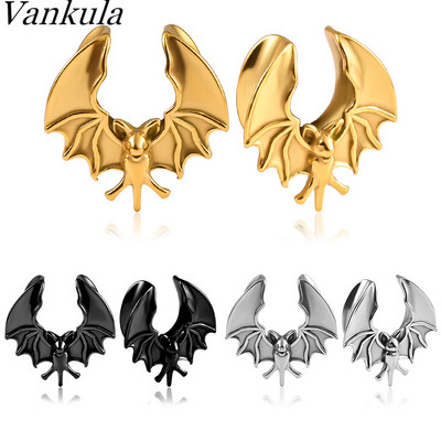 Vankula 2PCS New Cool Bat Saddle Ear prigs Tunnels Σκουλαρίκια από ανοξείδωτο ατσάλι Μετρητές για Ears Expander Body Piercing Jewelry