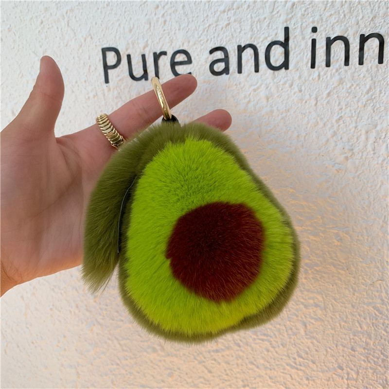 Prabangus pūkuotas audinės kailis Avokado formos raktų pakabukai Moteriški Pomponų vaisių raktų pakabukas ant krepšio Automobilio raktų pakabukas Papuošalai Naujųjų metų dovana