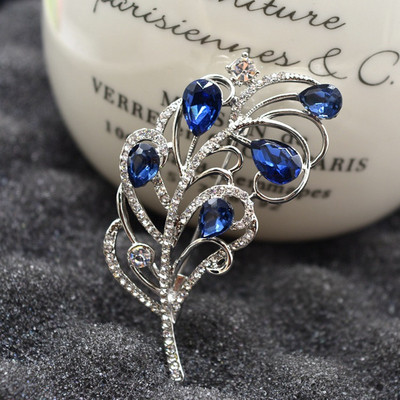 Cristal Strass Pene De Păun Broșă Femei Eșarfă Pin Pentru Costum Rochie Bijuterii Costume Moda Cadou