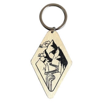 Rhombus Wood Scene Mountain and Desert Cactus Keychain Ξύλινο μπρελόκ Χαριτωμένο δώρο για εξωτερικούς χώρους & περιπέτεια 2022 Νέο