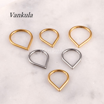 Vankula 1PCS 316L неръждаема стомана Teardrop Segment Rings Hoop Ушен хрущял Трагус Пиърсинг Нос Зърна Пръстени PVD злато