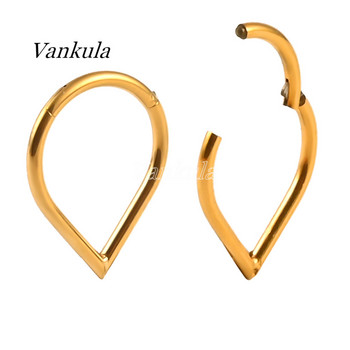 Vankula 1PCS 316L неръждаема стомана Teardrop Segment Rings Hoop Ушен хрущял Трагус Пиърсинг Нос Зърна Пръстени PVD злато